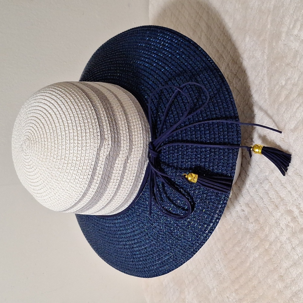 Navy and White Striped Women's Sun Hat - Picture 3 of 3